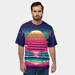 Футболка оверсайз мужская Закат на пляже vaporwave, цвет: 3D-принт — фото 2