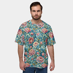 Футболка оверсайз мужская Пионы паттерном садовые крупные цветы, цвет: 3D-принт — фото 2