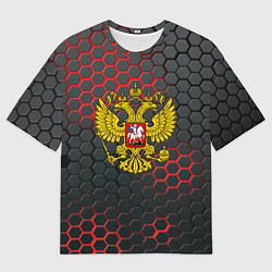 Футболка оверсайз мужская Герб РФ соты броня, цвет: 3D-принт