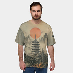 Футболка оверсайз мужская Японская башня, цвет: 3D-принт — фото 2