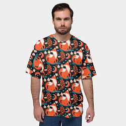 Футболка оверсайз мужская Разноцветный орнамент лисы паттерном, цвет: 3D-принт — фото 2