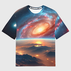 Мужская футболка оверсайз Разноцветная далёкая галактика - неоновое свечение