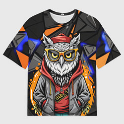 Мужская футболка оверсайз Модная сова и оранжевые вставки