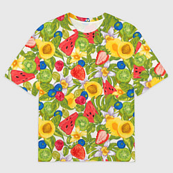 Футболка оверсайз мужская Фрукты на цветочном фоне, цвет: 3D-принт