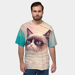 Футболка оверсайз мужская Мемный кот Grumpy Cat с нимбом, цвет: 3D-принт — фото 2
