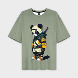 Мужская футболка оверсайз Пандёныш кибер самурай - нейросеть