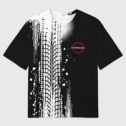 Футболка оверсайз мужская Ниссан - следы от шин, цвет: 3D-принт