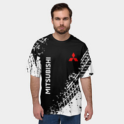Футболка оверсайз мужская Митсубиши: следы от шин, цвет: 3D-принт — фото 2