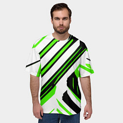 Футболка оверсайз мужская Чёрно-зелёные полосы на белом фоне, цвет: 3D-принт — фото 2