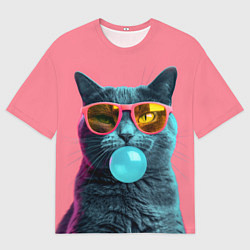 Мужская футболка оверсайз Кот надувает жвачку