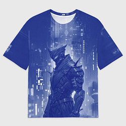 Мужская футболка оверсайз Боевой андроид в синих тонах