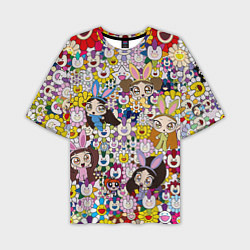 Футболка оверсайз мужская Right now NewJeans and Takashi Murakami, цвет: 3D-принт