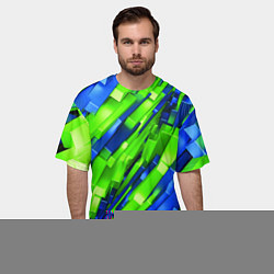 Футболка оверсайз мужская Сине-зеленые наклонные блоки, цвет: 3D-принт — фото 2