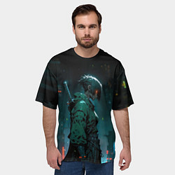 Футболка оверсайз мужская Девушка-самурай по дождем, цвет: 3D-принт — фото 2