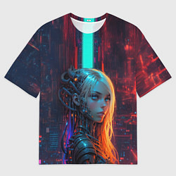 Мужская футболка оверсайз Футуристичная девушка-андроид