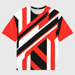 Футболка оверсайз мужская Чёрно-красные полосы на белом фоне, цвет: 3D-принт