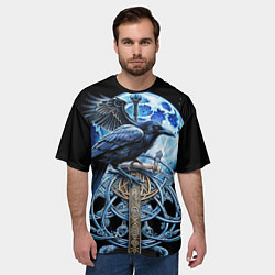 Футболка оверсайз мужская Черный ворон - сакральные славянские символы, цвет: 3D-принт — фото 2