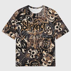 Футболка оверсайз мужская Slipknot на фоне масок черепов животных, цвет: 3D-принт