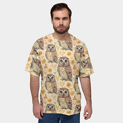 Футболка оверсайз мужская Совы милые в паттерне, цвет: 3D-принт — фото 2