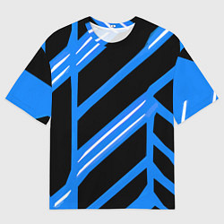 Мужская футболка оверсайз Black and white stripes on a blue background