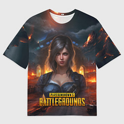 Мужская футболка оверсайз Женский PUBG девушка в огне