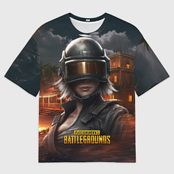 Мужская футболка оверсайз PUBG девушка в шлеме