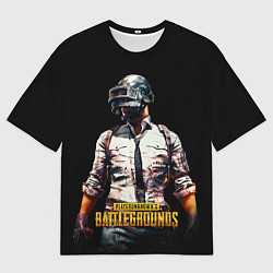 Футболка оверсайз мужская PUBG игрок на закате черный фон, цвет: 3D-принт