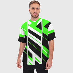 Футболка оверсайз мужская Black and green stripes on a white background, цвет: 3D-принт — фото 2