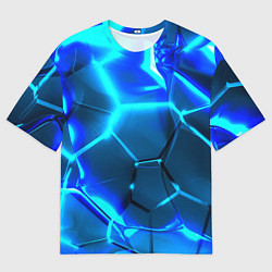 Футболка оверсайз мужская Неоновые холодные голубые плиты в разломе, цвет: 3D-принт