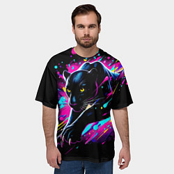 Футболка оверсайз мужская Мощная пантера прыгает - нейросеть, цвет: 3D-принт — фото 2