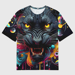Мужская футболка оверсайз Оскал свирепой пантеры - нейросеть