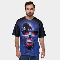 Футболка оверсайз мужская Череп разъяренный кричащий - blue skull, цвет: 3D-принт — фото 2