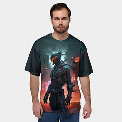 Футболка оверсайз мужская Киборг с оранжевым забралом, цвет: 3D-принт — фото 2