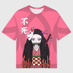 Футболка оверсайз мужская Незуко камадо на розовом фоне, цвет: 3D-принт