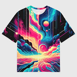 Футболка оверсайз мужская Neon space fantasy - ai art, цвет: 3D-принт