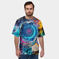 Футболка оверсайз мужская Вязаные цветы - пэчворк, цвет: 3D-принт — фото 2