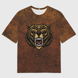Мужская футболка оверсайз Коричневый злой медведь на абстрактном фоне