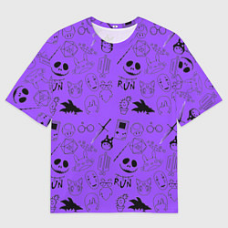 Футболка оверсайз мужская Хэллоуин узор на фиолетовом фоне, цвет: 3D-принт