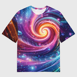 Футболка оверсайз мужская Космическая галактическая спираль - неоновое свече, цвет: 3D-принт