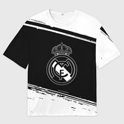 Футболка оверсайз мужская Реал мадрид белое лого, цвет: 3D-принт