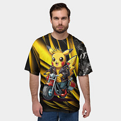 Футболка оверсайз мужская Пикачу на красном мотоцикле, цвет: 3D-принт — фото 2