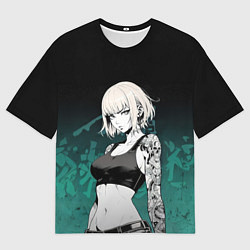 Мужская футболка оверсайз Девушка с татуировками на изумрудном фоне