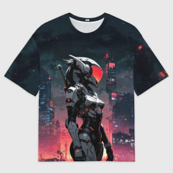 Мужская футболка оверсайз Девушка-андроид в футуристичной броне
