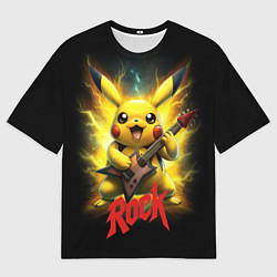 Мужская футболка оверсайз Пикачу рок звезда с электрогитарой
