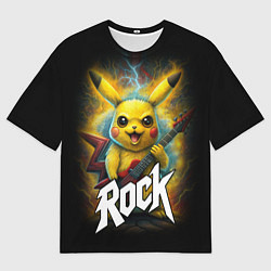 Мужская футболка оверсайз Пикачу рокер с электрогитарой