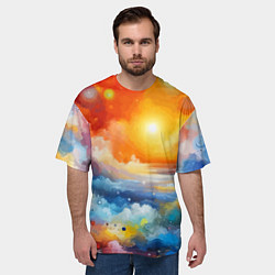 Футболка оверсайз мужская Закат солнца - разноцветные облака, цвет: 3D-принт — фото 2