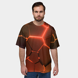 Футболка оверсайз мужская Оранжевые неоновые плиты в разломе, цвет: 3D-принт — фото 2