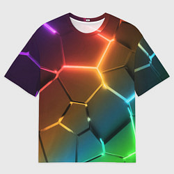 Футболка оверсайз мужская Радужные неоновые плиты в разломе, цвет: 3D-принт