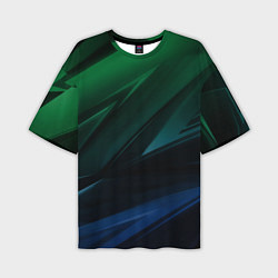 Мужская футболка оверсайз Зелено-синие абстрактные объемные полосы
