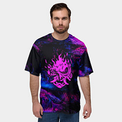 Футболка оверсайз мужская Cyberpunk неоновые краски, цвет: 3D-принт — фото 2